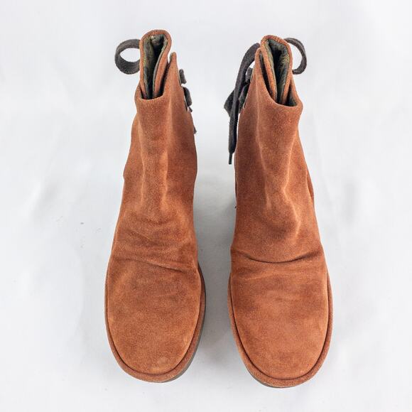 Anthropologie’s Fly London Suede Yama Rust Orange Ankle Booties Womens 36 US 5.5 - Picture 8 of 16